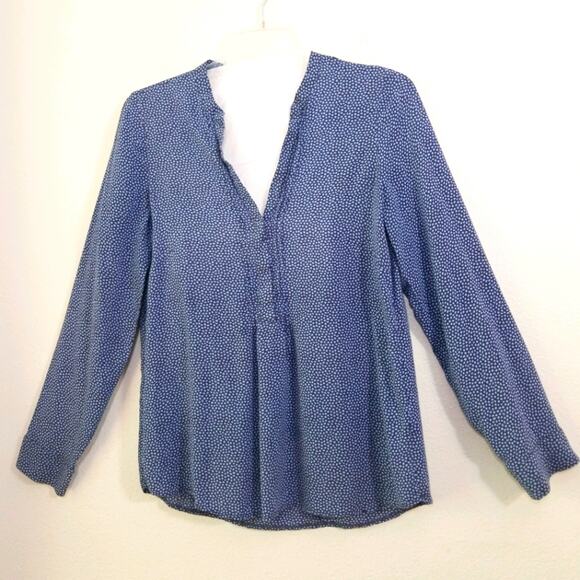Sud Express blue square dot 1/2 button tunic top M - Picture 2 of 7